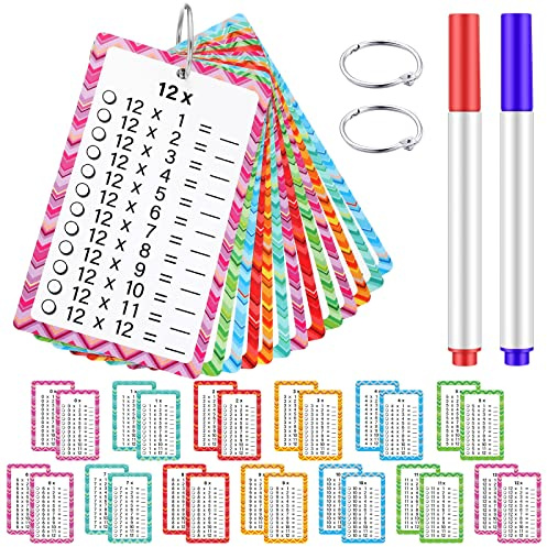 Geyee Multiplication Flashcards 0-12 with Dry Erase Markers and Rings Math Educational Multiplication Flashcards Timetable Charts for 1st to 3rd Grades Fun Learning with Math Game(51 Pcs)