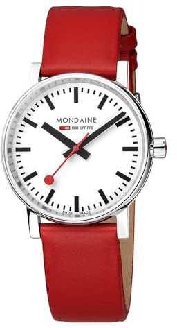Mondaine Analog schweizisk kvartsurverk klocka med vegansk druvläder armband MSE.35110.LCV, röd, Rem