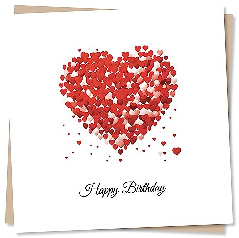 Birthday Cards for Women, Men, Her, Him - Happy Birthday - Beautiful Red Heart Love Design - for Partner, Husband, Wife, Boyfriend, Girlfriend, Fiance - Made in UK