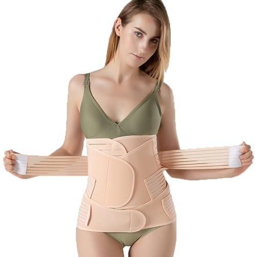 ISMOL 3 in 1 Postpartum Gürtel für Damen, Postnatal Bauchgurt nach Geburt, Bauchgurt nach Geburt Kaiserschnitt,Rückbildungsgürtel nach Geburt (Beige, XXL)