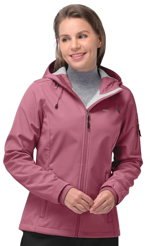 33,000ft Women's Softshell Jacket, Fleece Lined Warm Jacket Light Hooded Windproof Coat for Outdoor Hiking