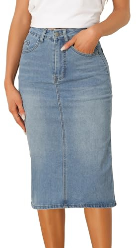 Allegra K Gonna in Jeans da Donna a Vita Alta Midi Gonna Denim Elasticizzata Vintage con Comfort Primavera Estate Azzurro XL