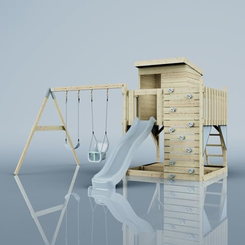 PolarPlay Spielturm Björn aus Holz in Blau Babyschaukel