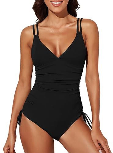 Générique Maillot De Bain Transbronzant Femme Bas De Maillot de Bain pour Femmes Couleur Unie Minceur Cordon Taille Haute Maillot De Bain Jupette Maillot De Bain Femme (Black-C, L)