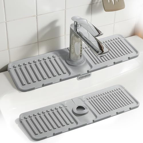 JINYJIA Tappetino per Rubinetto in Silicone, Paraspruzzi per lavandino, 39.5x11.5 cm Tappetino per Rubinetto Cucina, Tappetino per Lavabo, Vassoio Antigoccia per Cucina e Bagno (Grigio)