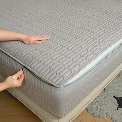 Funda Protectora Colchon 150x190 Personalizable Funda Colchón Cremallera Protector de Colchón Acolchado de Cinco Caras Sábana Bajera Lavable Cubrecolchón Transpirable Cubre Colchon(150x190+22cm,Gray)