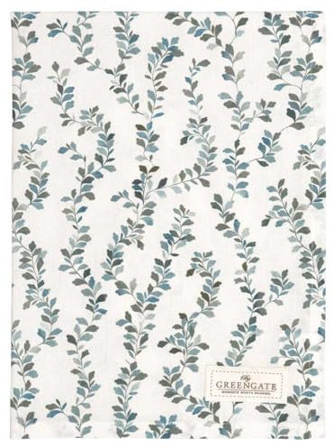 GreenGate Geschirrtuch Jolina Weiß mit Blumen In Olivgrün und Blau Baumwolle