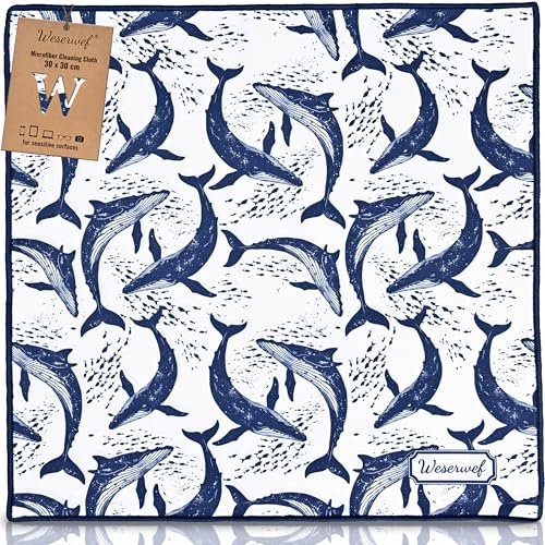 WESERWEF Design Microfiber Glasses Cleaning Cloth, Premium Cleaning Cloths for Spectacles, Lens, Screens, Tablets, Eyeglasses, 12 x 12, Ultra-Soft & Scratch-Free (Whales)