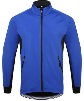 CLMETHE Winter-Fahrradjacke für Herren, Fleece, Softshell, Fahrradtrikot, durchgehender Reißverschluss, reflektierender Fahrradmantel, winddicht, Sport-/Laufbekleidung mit Tasche,Blue-3XL