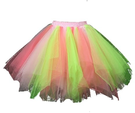 AMateschitz Gonna in tulle, da donna, stile rockabilly, stile retrò, sottoveste, tutù, gonna, balletto, abito da ballo, vintage, in tulle, per feste, Halloween, carnevale, Rosa-verde-rosa chiaro