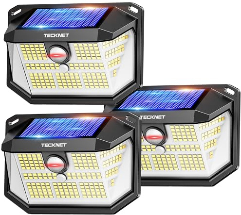TECKNET Outdoor Solar Light 231 LED, 3 Modes Motion Sensor, Solar Powered Security Light 300° Wide Angle, IP65 Waterproof, Solar Wall Light for Front Door/Fence/Yard/Garage/Garden (3 Pack)