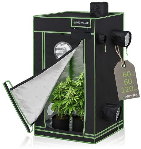 HIGHWERK Growzelt 60 x 60 x 120 cm | Indoor Grow Tent für Pflanzenzucht | schwarz grün | Growbox, Homegrow, Growschrank | Zuchtzelt, Pflanzenzelt, Anzuchtzelt, Gewächshaus, Indoor Garden