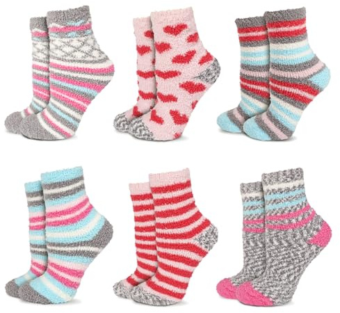 Dongzhi Lot de 6 paires de chaussettes moelleuses pour femme - Chaussettes douillettes en peluche confortables pour l'hiver - Chaudes, épaisses et douces - En polaire
