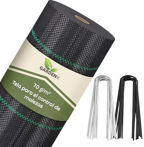 GARDENIX Fieltro para malas hierbas con 50 anclajes, 60 m² (0,6 m x 100 m), permeable al agua 70 g/m², color negro, resistente a los rayos UV, tejido para malas hierbas, tejido para el suelo, tejido