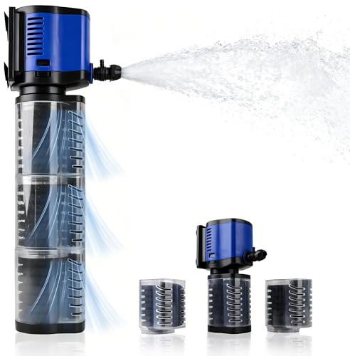 Tararium Pompe submersible 4 en 1 2500 l/h pour 350 à 1100 litres – Pompe silencieuse de bassin et d'aquarium avec filtre éponge, hauteur de refoulement de 2,4 m et protection contre la marche à sec