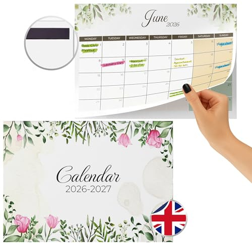 Finoly Calendario Magnetico Nevera de Julio 2026 a Diciembre 2027 en Inglés (18 Meses) A4 | Calendario 2026 Nevera Mensual con Imán | Almanaque Magnético con Adhesión Fuerte