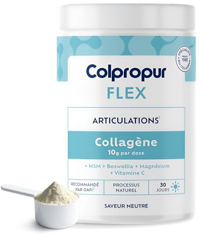 COLPROPUR Flex – Collagène Poudre Hydrolysé COLPROPUR D® + Magnésium + Boswellia + MSM – Confort Articulations & Santé Osseuse – 336g – 30 jours 10g par dose - Saveur Neutre - Fabriqué en EUROPE