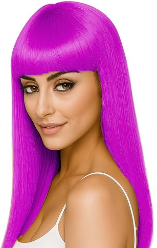 BESCH Peluca Larga Lisa de Color Lila Flequillo para Fiestas, Disfraces y Eventos - Peluca Fibra Sintética Suave, Ajustable y Transpirable ideal para carnaval, cosplay, Halloween y celebraciones