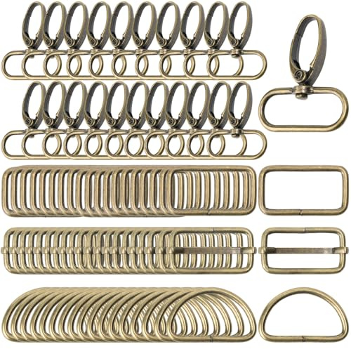 GUBOCA 100 stycken karbinhakar med vridfog, sömnad tillbehör, D-ring, triglide-skjutspänne, rektangulär ring för gör-det-själv ficktillbehör, BRONS, 25 mm