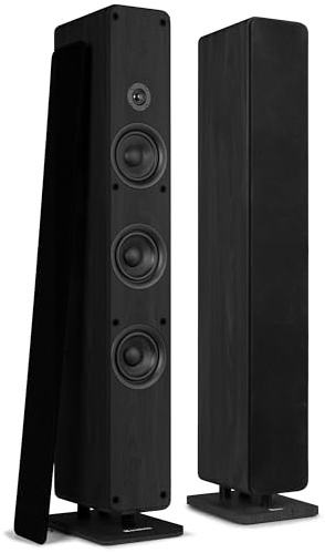 Audizio Arco – Pack de 2 Unidades – Altavoz de Torre pasivo HiFi de 160W, 3 woofers de 4 + Tweeter 1, Frontal extraíble, Ideal Alta fidelidad, Home Cinema y Tocadiscos, con Acabado en Negro