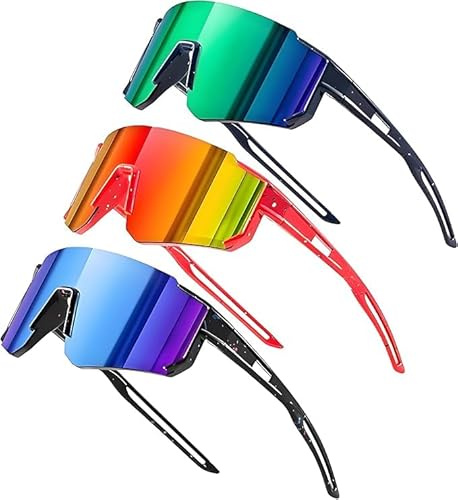 Dreaku Cykelglasögon för barn, 3 stycken sportglasögon för barn, UV400-skydd, polariserade cykelglasögon, vindtäta, för pojkar, flickor, utomhusaktiviteter, cykling, löpning, golf