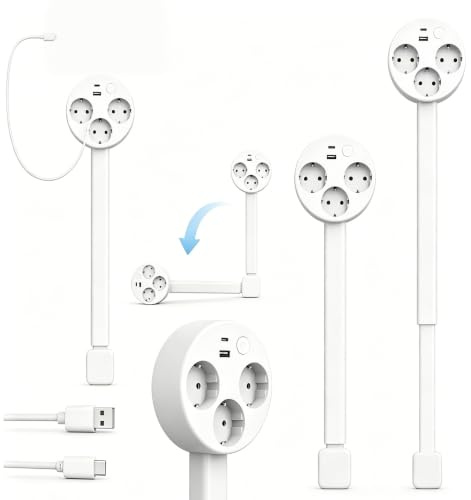 Utdragbar grenuttag med USB-A USB-C och 3 AC-uttag | 46,5–67,2 cm 360° vridbar expanderbar grenuttag, överbelastningsskydd för soffa säng skrivbord kontor