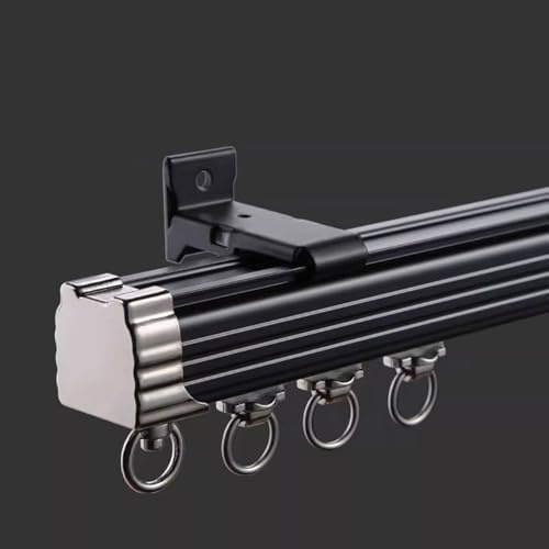 Gardinskenor Montering i tak och på väggar Gardinskenor i kraftig aluminiumlegering Med rullar for skiljeväggar, vardagsrum, sovrum och kontor(Black,1.2m/3.9ft)