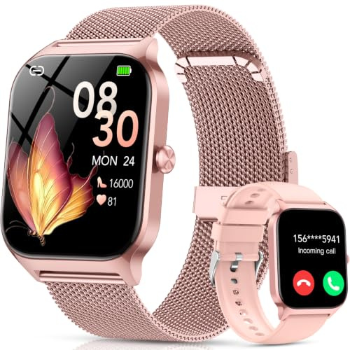 Reloj Inteligente Mujer con Llamadas Bluetooth y Asistente IA, Whatsapp Notificaciones,1.85 HD Smartwatch Mujer con SpO2/Pulsómetro/Monitor de Sueño,120+ Modos Deportes para iPhone Android,2 Correas