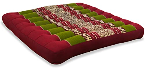 livasia Sitzkissen Stuhlauflage groß - 50x50x6cm - Bodenkissen Indoor/Outdoor, Meditationskissen Yogakissen, Stuhlauflage für Palettenmöbel, Steppkissen für Stuhl und Bank (Rot/Grün)