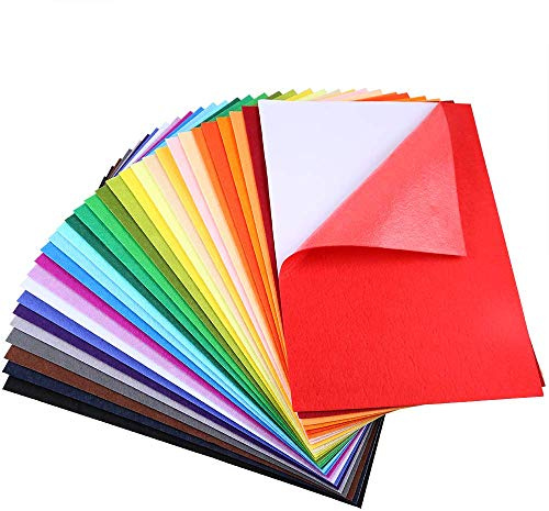 Caydo 30 pezzi 30 colori Fogli di feltro adesivo Fogli di tessuto adesivo, 21 cm x 30 cm (formato A4), autoadesivi, multiuso per arte e artigianato