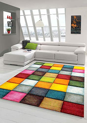 Teppich modern Teppich Wohnzimmer Karo Design Multifarben Größe 160x230 cm