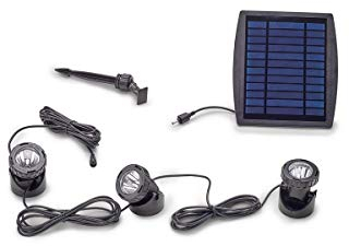 Pontec PondoSolar LED Set 3 - Beleuchtungsset mit 3 LED Lampen und Solar Panel / Solarbeleuchtung für Teich und Garten, Schwarz