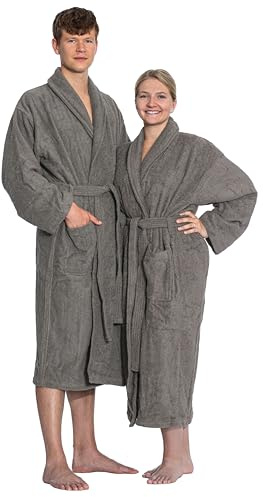 ZOLLNER Bademantel lang - hautfreundlich und super saugstark - für Damen und Herren - Baumwolle - Größe M - braun-grau - waschbar bis 95°C - Hotelqualität - Oeko Tex® zertifiziert