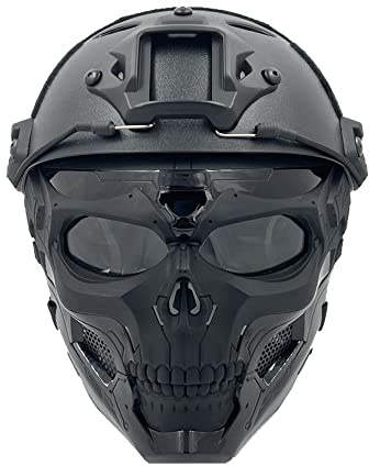 Casque de Protection Tactique PJ et Ensemble de Masques de Crâne, Masque de Protection Intégral Réglable Fast Casque Approprié pour Paintball, CS