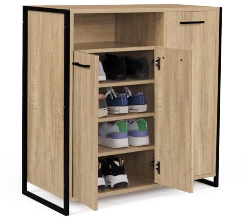 IDMarket Luis - Armario para zapatos de 18 pares de 3 puertas con nicho de diseño industrial