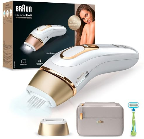 Braun IPL Silk Expert Pro 5 Haarentfernungsgerät Damen/Herren, sichtbare Haarentfernung, Designed In Germany, Venus Extra Smooth Rasierer, Alternative zu Laser Haarentfernung, PL5054, weiß/gold