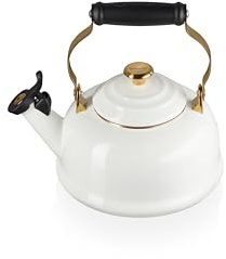 Le Creuset Enamel On Steel Whistling Tea Kettle, 1.7 qt., White/Gold