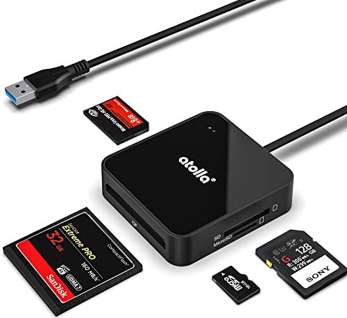 SD Card Reader, atolla 4-in-1 USB 3.0 to SD TF MS CF Card Reader, Fast Read Simultaneously Camera Memory Card Adapter for SDHC/SDXC/Micro SD/MMC/Compact Flash