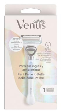 Gillette Venus - Rasoio per capelli da donna per inglese e zona intima, 1 manico + 1 ricambio, aiuta a proteggere la pelle dall'irritazione dopo la depilazione