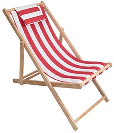 VVHUDA Liegestuhl aus massivem Holz, tragbar, zusammenklappbar, Strandstuhl, Lazy Chair, mehrfach verstellbar, mit Kopfstütze, Outdoor-Liegestuhl aus Segeltuch, Blau/Rot/Grün (Farbe: Rot) small Gift