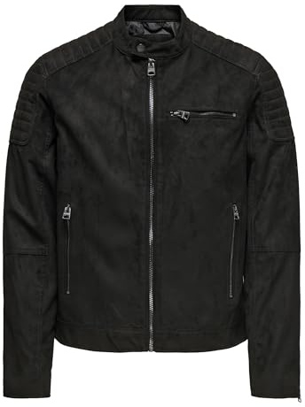 ONLY & SONS Onsgus Chaqueta de motorista de ante sintético para hombre, Negro, XXL
