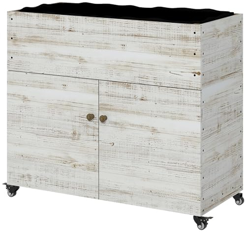 Outsunny Hochbeet aus Holz, Kräuterbeet mit Schrankfach, Frühbeet mit Rollen, Blumenkasten, Pflanzkasten mit Vliesstoff für Balkon, Garten, 110 x 50 x 95 cm, Weiß