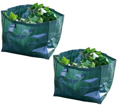 Heavy Duty Garden Waste Bag in Green With Handles - Reusable Bin for Weeds, Leaves - 82L Large Sack - Twin Pack