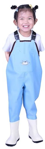 Wansiman Kind Wathose mit Brusthöhe Mit Tasche,Teichhose mit Stiefeln,Angelhose mit Watstiefel,wasserdicht,atmungsaktiv,Unisex,für Bauernhöfe,Angeln,Gärten,Arbeiten im Schlamm,Fliegenfischen