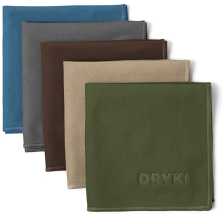 DRYKI Sweat Absorbing Handkerchiefs - The Original Pocket-Sized Sweat Towels - Quick-Dry Microfiber Sweat Rags for Face, Hands, & Body - Men & Women - Gym, Sports, and Work (Forest: 5 Pack)