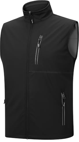Outdoor Ventures Mens Waterproof Softshell Gilets Lightweight Outerwear | Breathable Mesh Lining Cycling Gilet Windproof Reflective Running Vests with 6 Pockets, for Hiking, Golf, Travel, Fishing