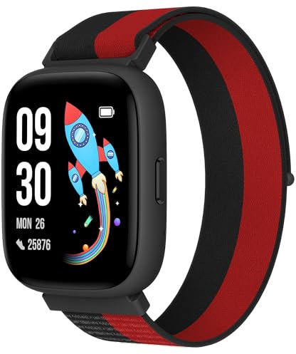 BIGGERFIVE Smartwatch Kinder, 1,8 Smartwatch Uhr Schrittzähler, 24/7 Puls, IP68 Wasserdicht, Schlafmonitor, Wecker, 5 Puzzlespiele mit/ohne App, Fitness Tracker für Mädchen Jungen Teens 5–16, Nylon