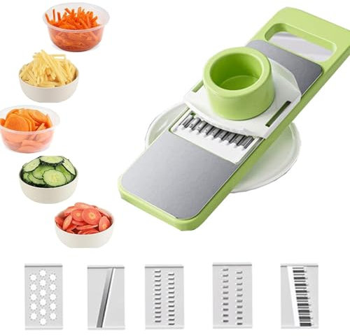 Taglia Verdure Con 5 Lame In Inox Grattugia Per Verdure Con Protezione Per Le Mani Affettatrice Manuale Multifunzione Di Sicurezza Taglia Cetrioli a Fette Sottili Per Cipolle Aglio Pomodori Colza Pata