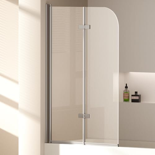 EMKE Paroi de douche pour baignoire 100x140 cm, pare-baignoire pliant 2 parties, paroi de baignoire en verre de sécurité 6 mm, séparation de douche pour baignoire,Facile à Nettoyer
