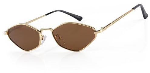 MEGAVOW Occhiali da Sole da Donna Uomo Vintage Piccoli, Moda Steampunk Occhiali da Sole Esagonali Retrò Hexagonal Quadrati Metallo Protezione UV400